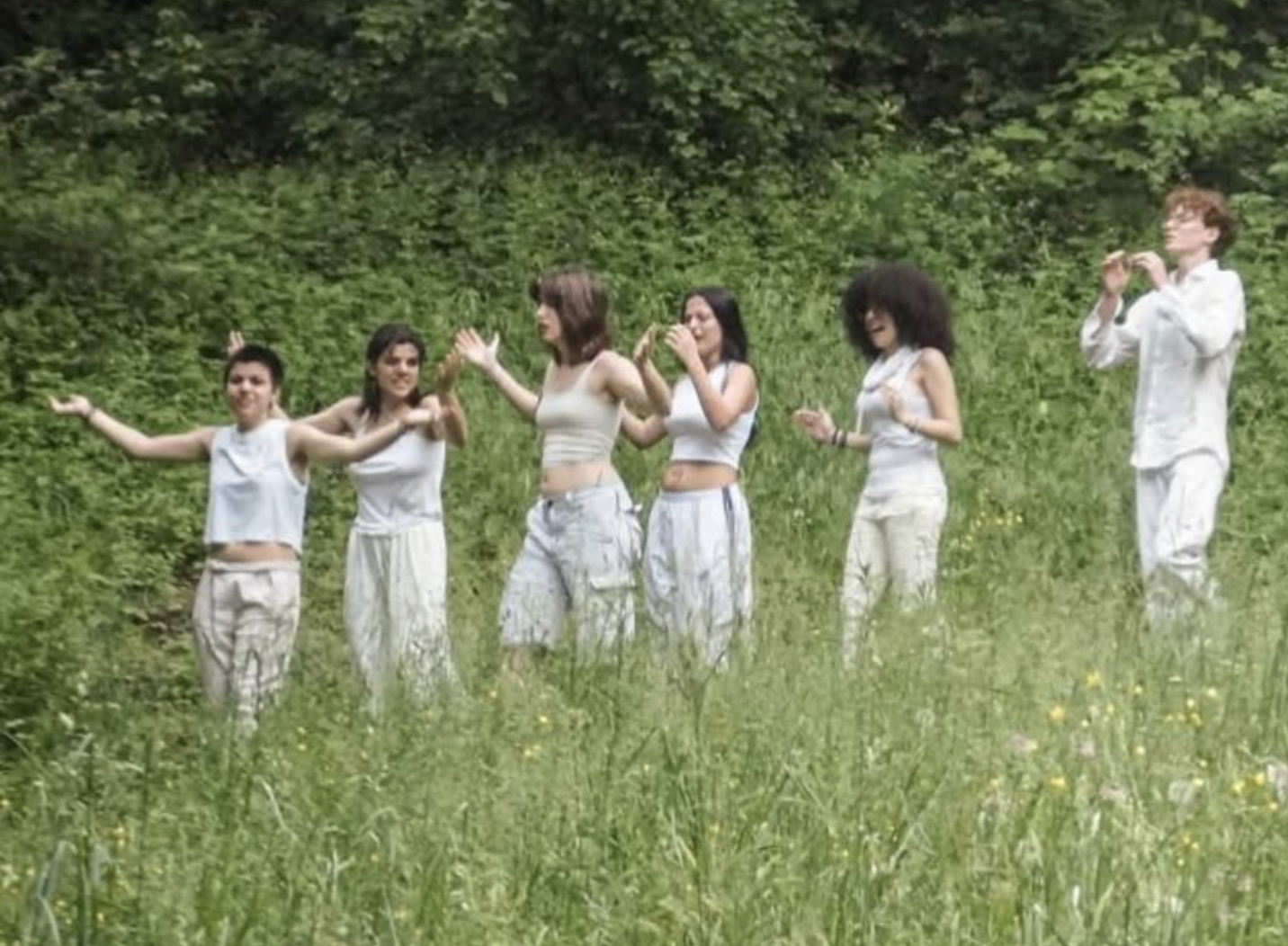 giovani attori in scena in un prato